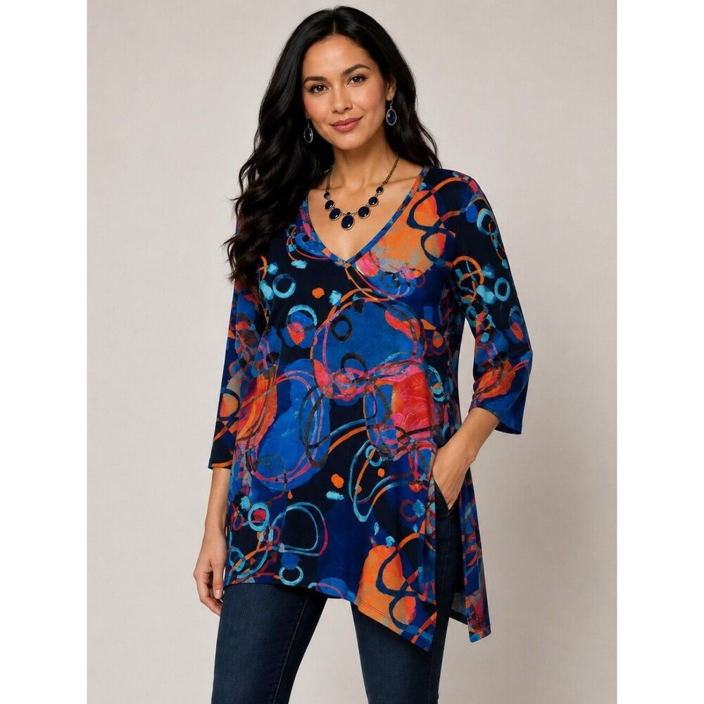 Clara Sun Woo Abstract Print Tunic Top V-Neck